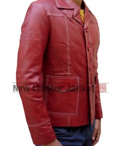 Brad Pitt Fight Club Red Real Leather Jacket