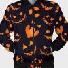 Halloween Pumpkins Pattern Black Cotton Bomber Jacket
