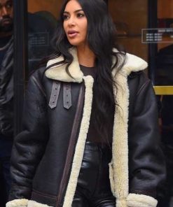 Kim Kardashian Black Bomber Leather Jacket