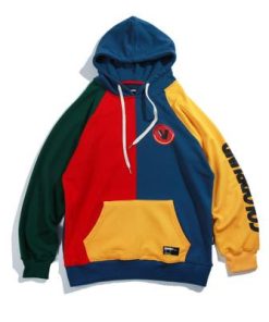 Mens Harajuku Hip Hop Patchwork Style Sweatshirt Hooded Jacket
