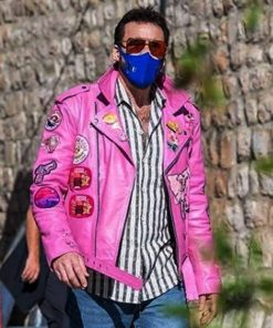 Nicolas Cage The Unbearable Weight 2021 Nic Cage Pink Leather Jacket 247x296
