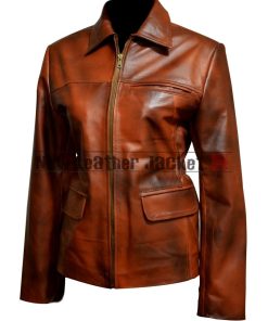 The Hunger Games Catching Fire Distress Brown Leather Jacket