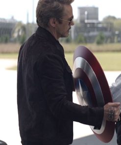 Tony Stark Avengers Endgame Robert Downey Jr. Suede Black Jacket 247x296