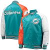 Miami Dolphins The Reliever Raglan Green and Orange Jacket