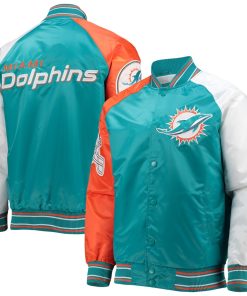 Miami Dolphins The Reliever Raglan Green and Orange Jacket